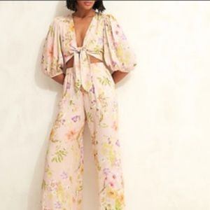 Express cropped floral tie front top